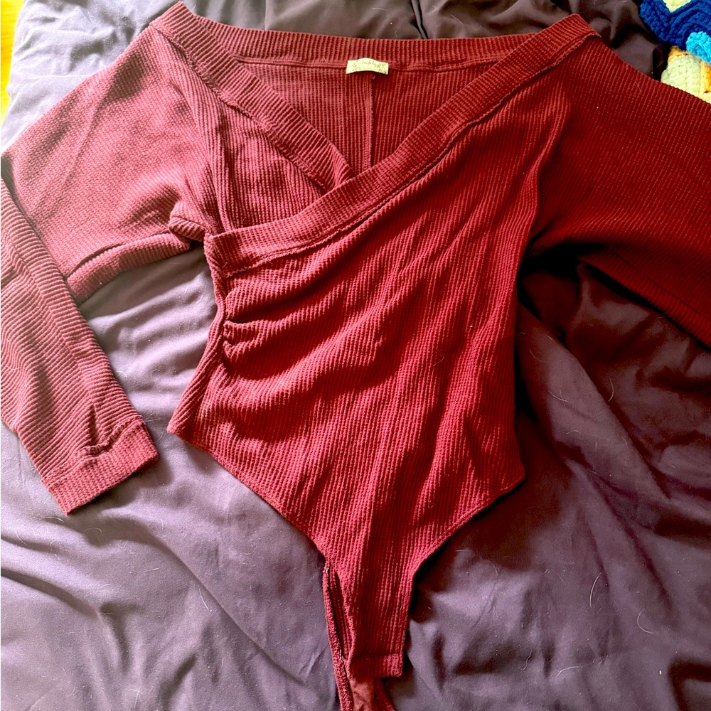 NEVER WORN Free People Burgundy Ribbed Bodysuit